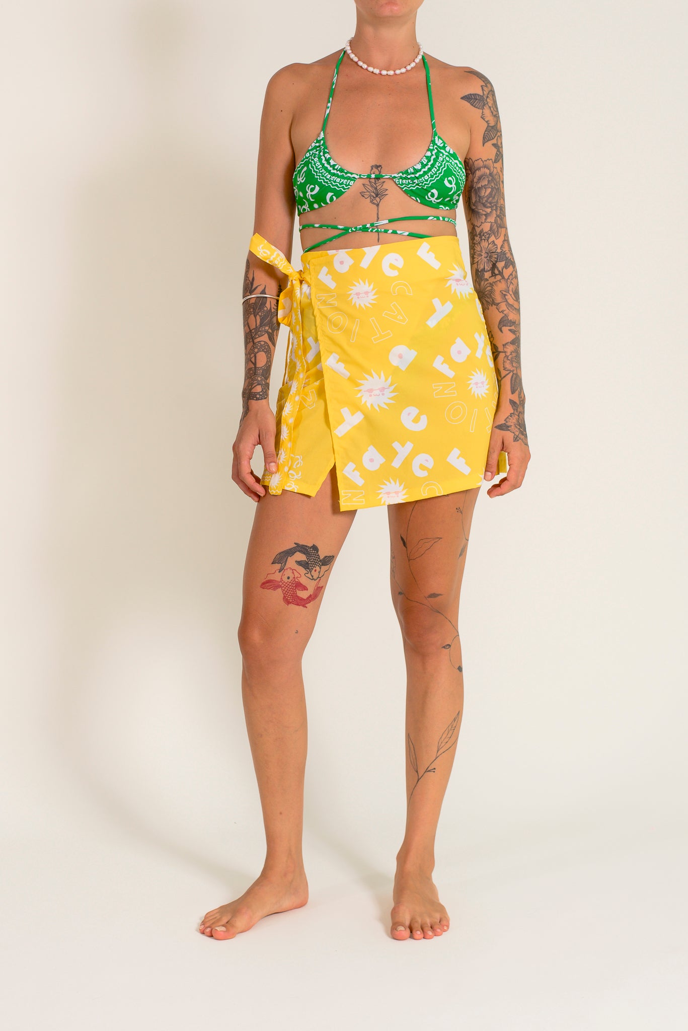 Printed bandana yellow wrapping skirt