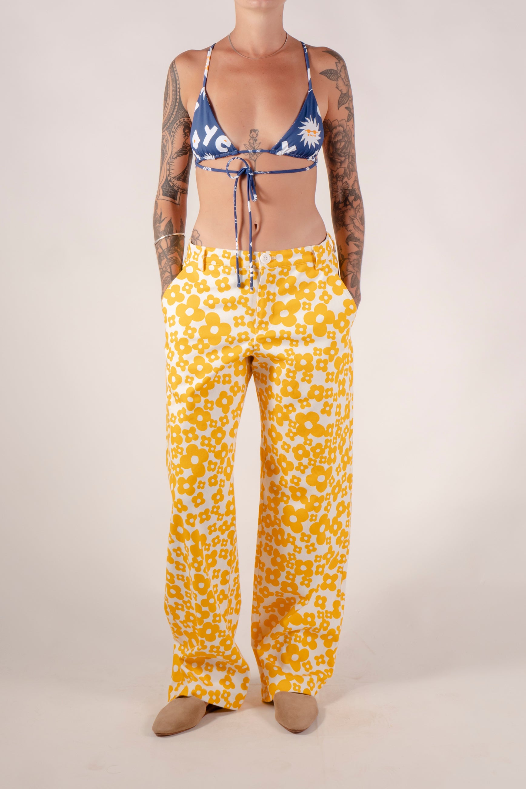 Printed cotton flower pants