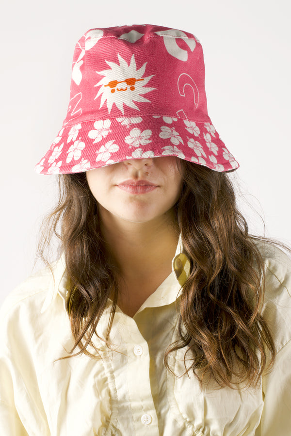 Floral bandana printed pink bucket hat