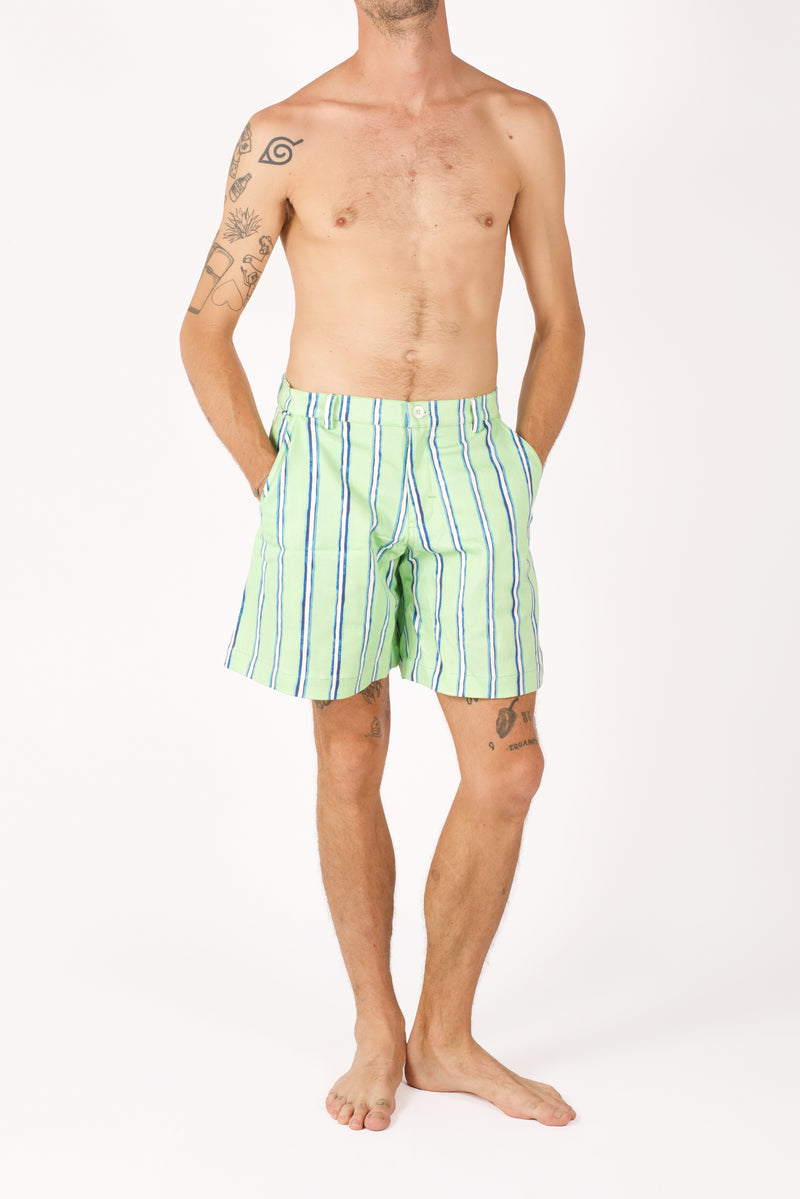Printed striped green papa shorts