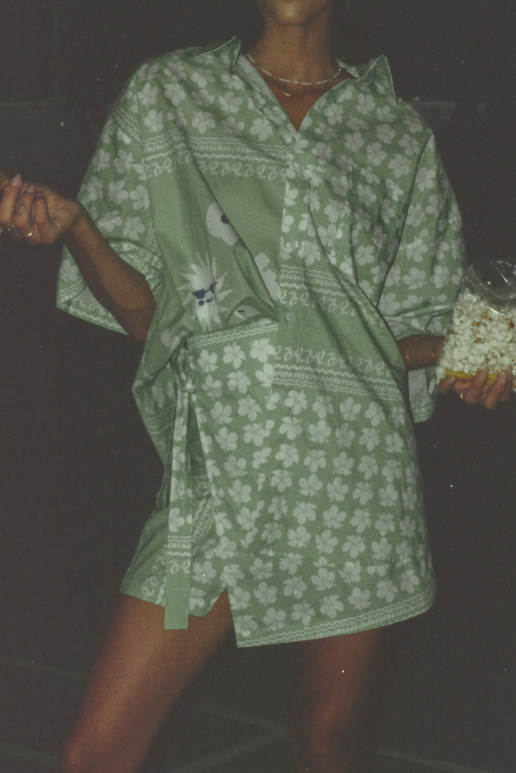 Floral bandana printed green wrapping skirt
