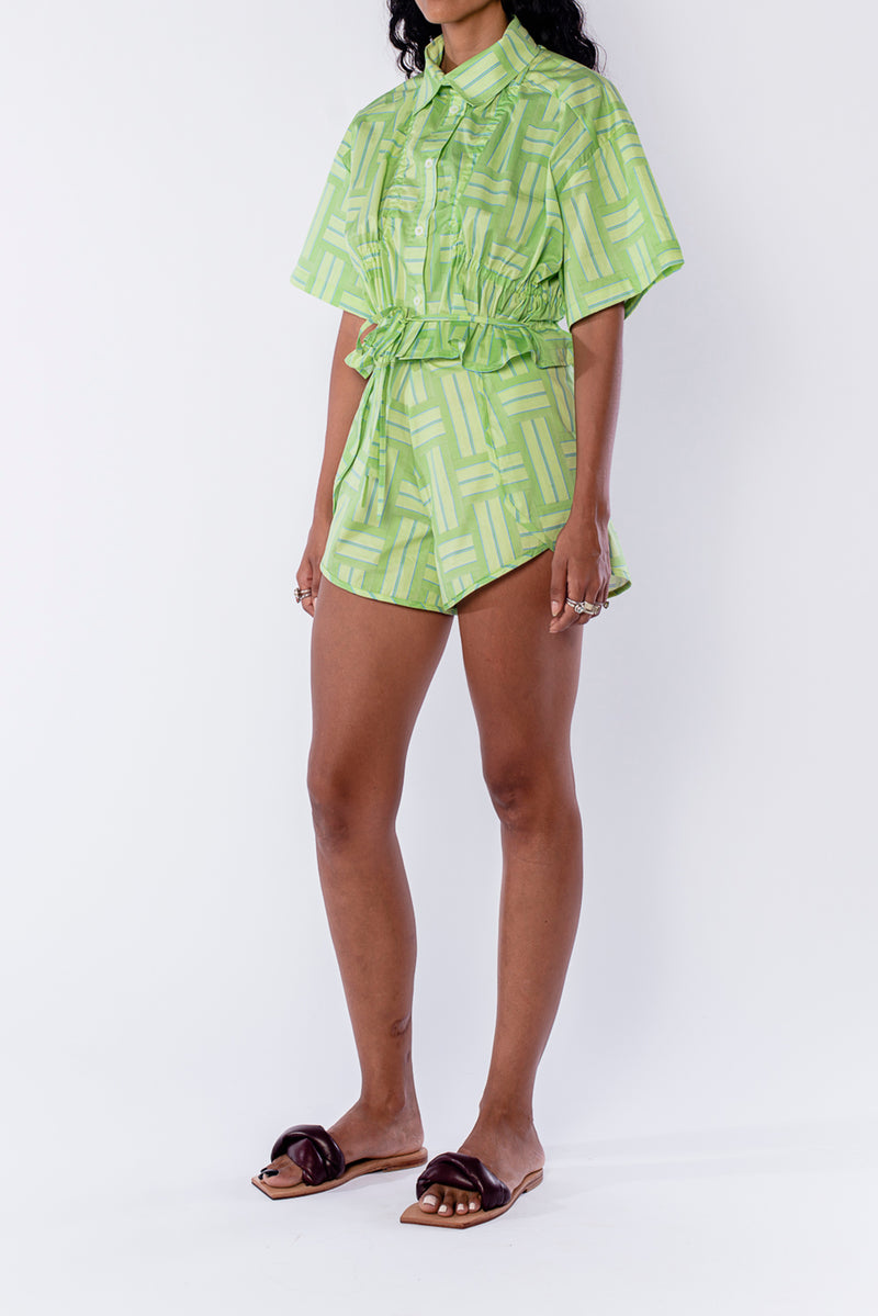 Printed palma green laced short sleeves shirt