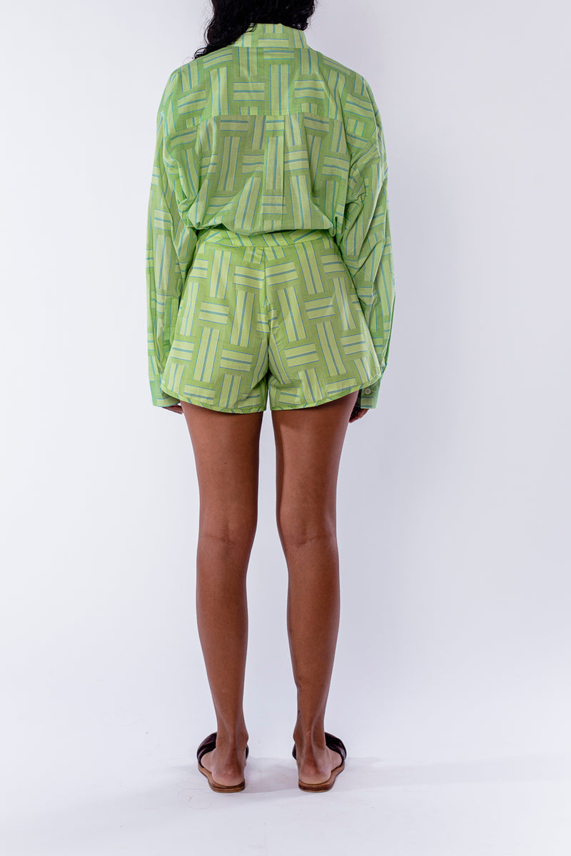 Printed palma green laced shorts