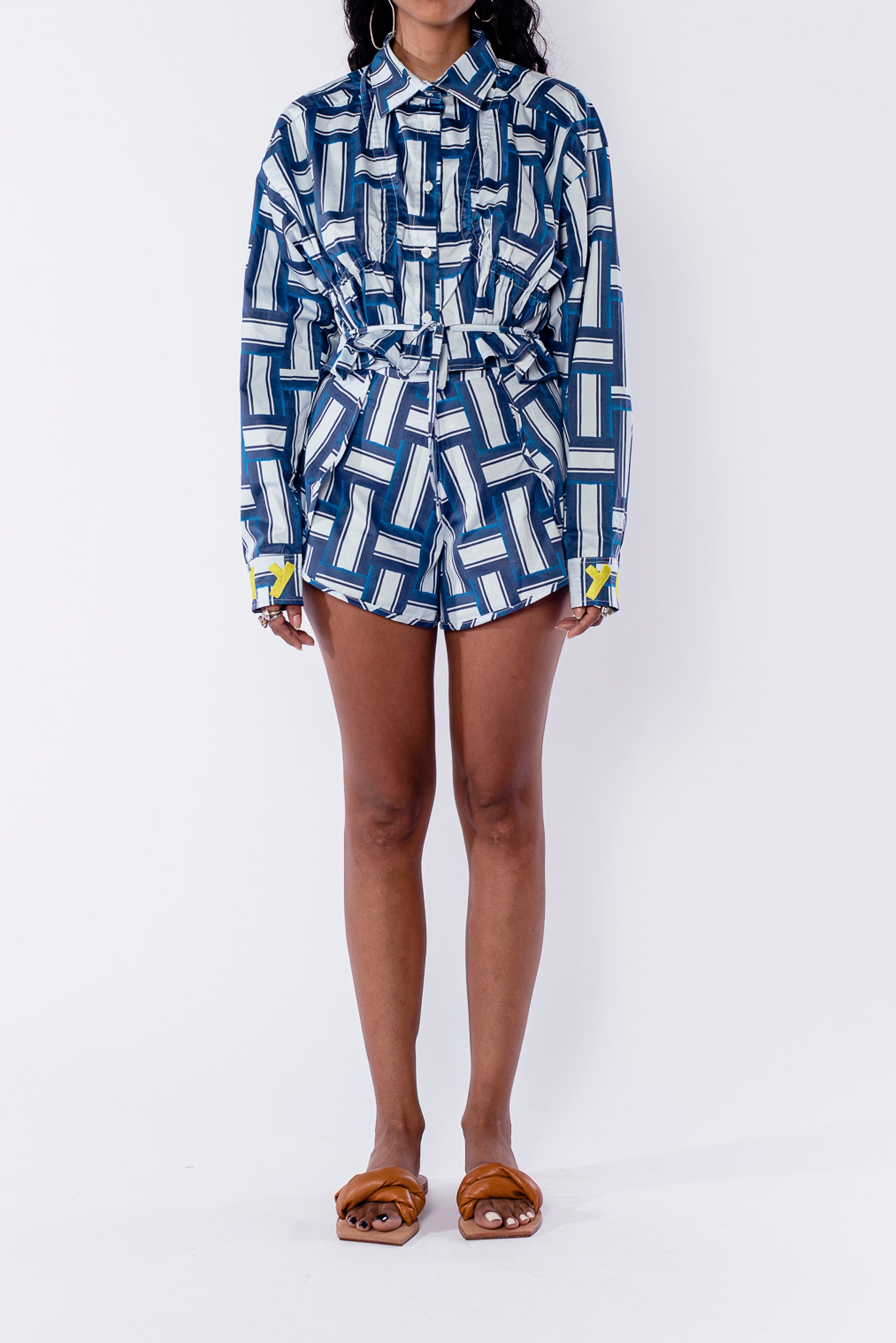 Printed palma blue laced long sleeves shirt