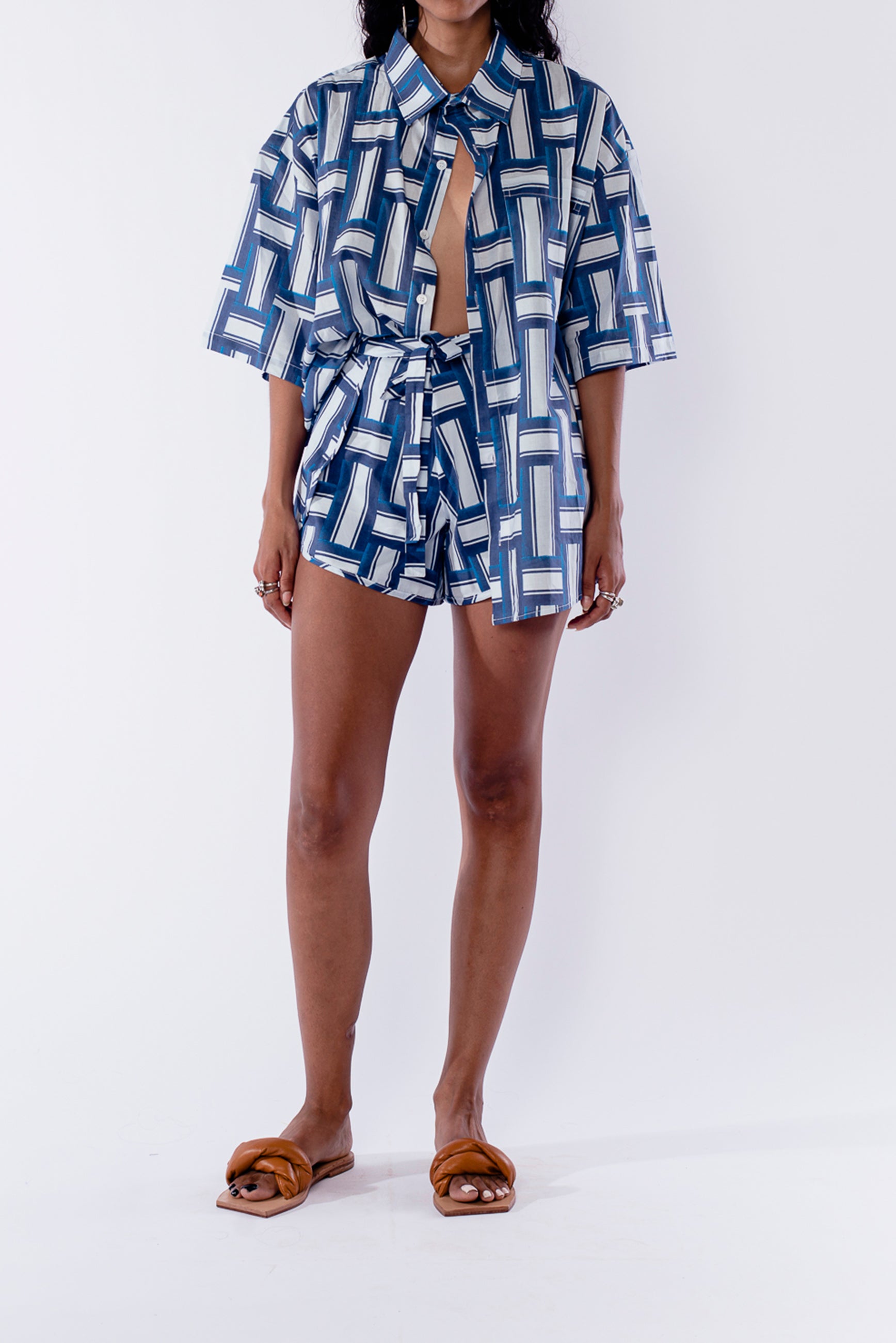 Printed blue short sleeves palma shirt