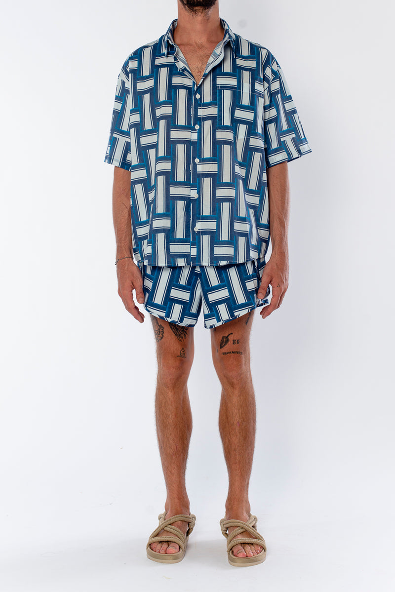 Printed blue short sleeves palma shirt