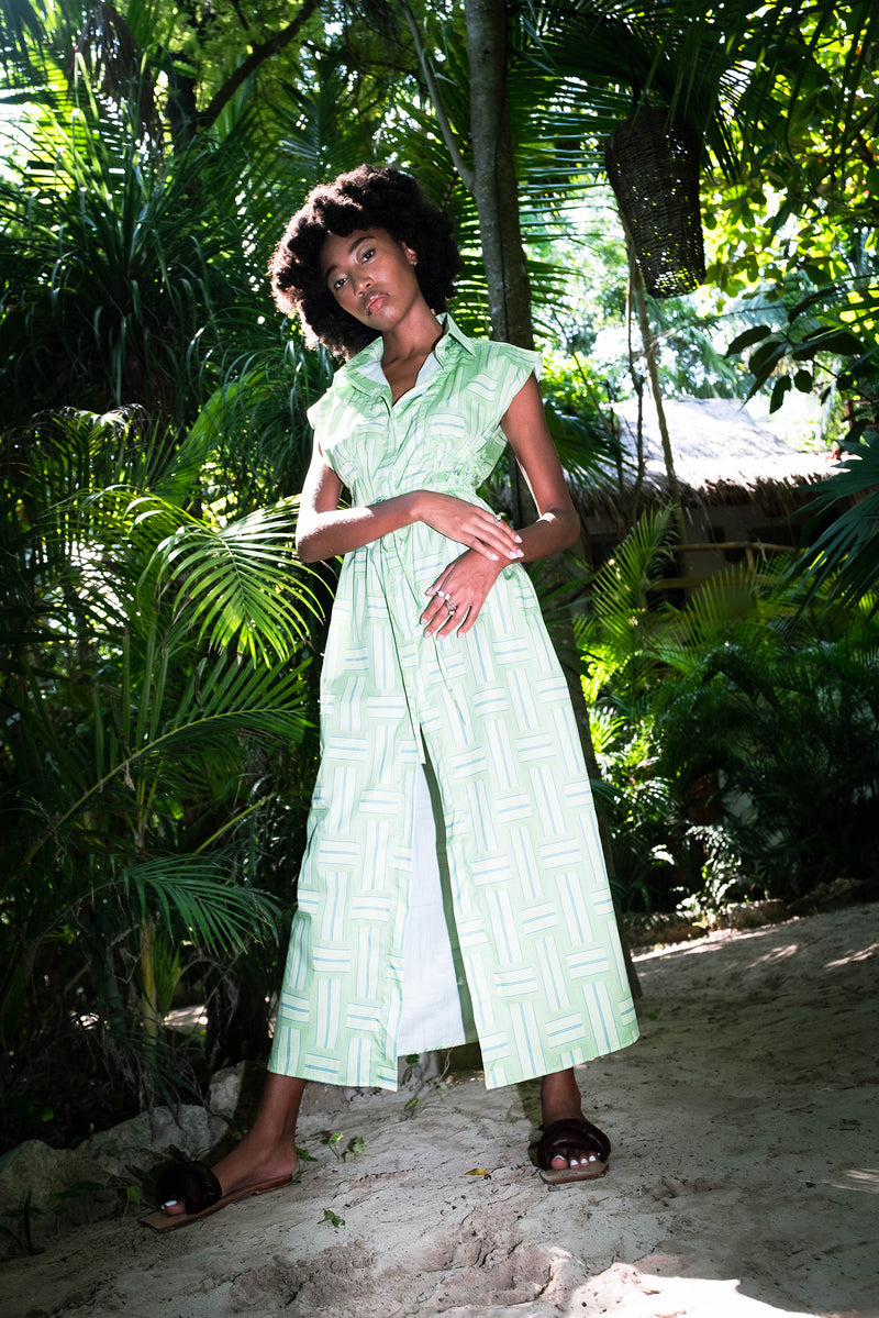 Printed palma laced sleeveless dress