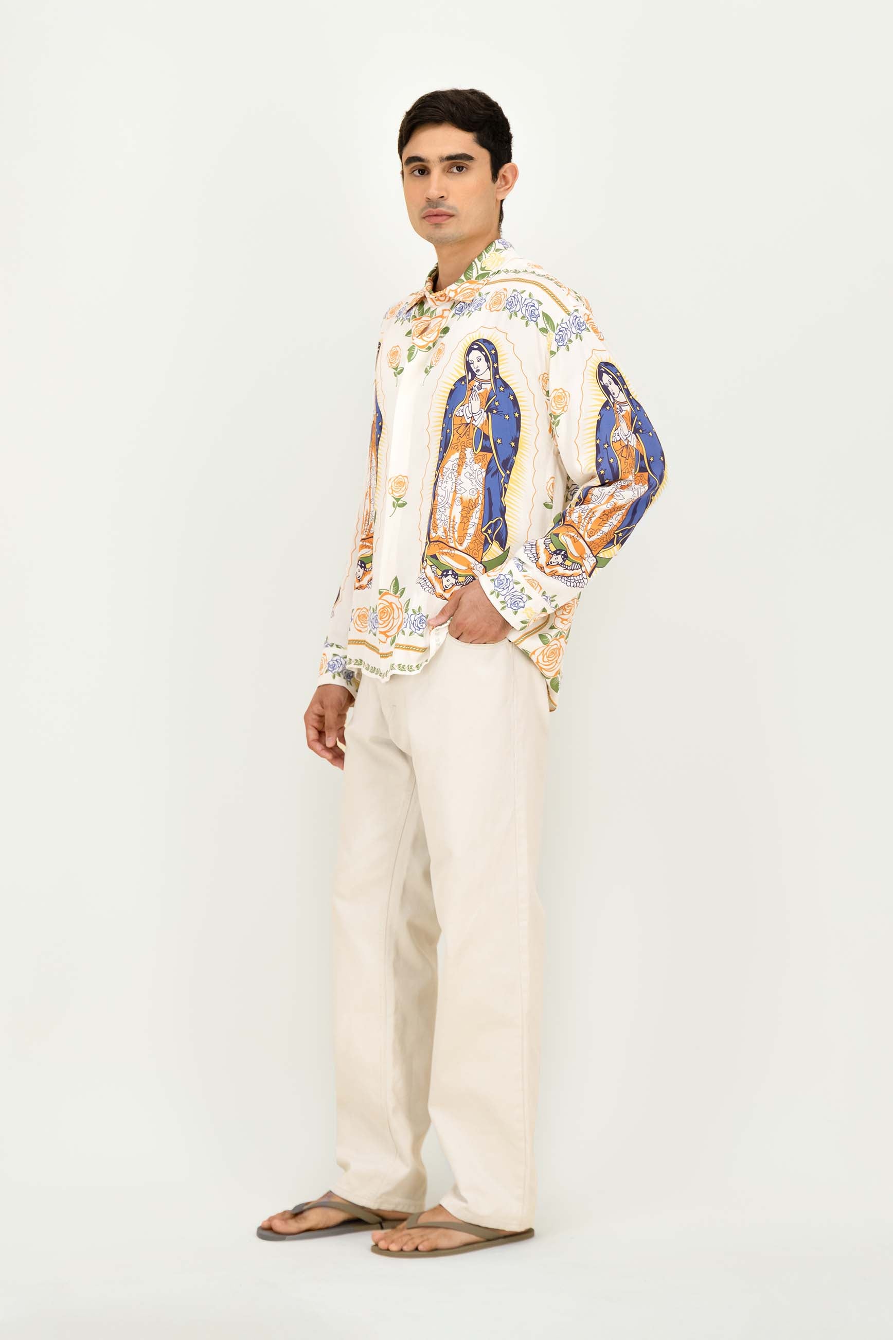 VIRGIN DE GUADALUPE PRINTED LONG-SLEEVES BUTTON DOWN SHIRT