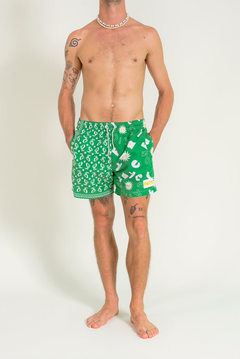 Printed bandana green swimwear shorts