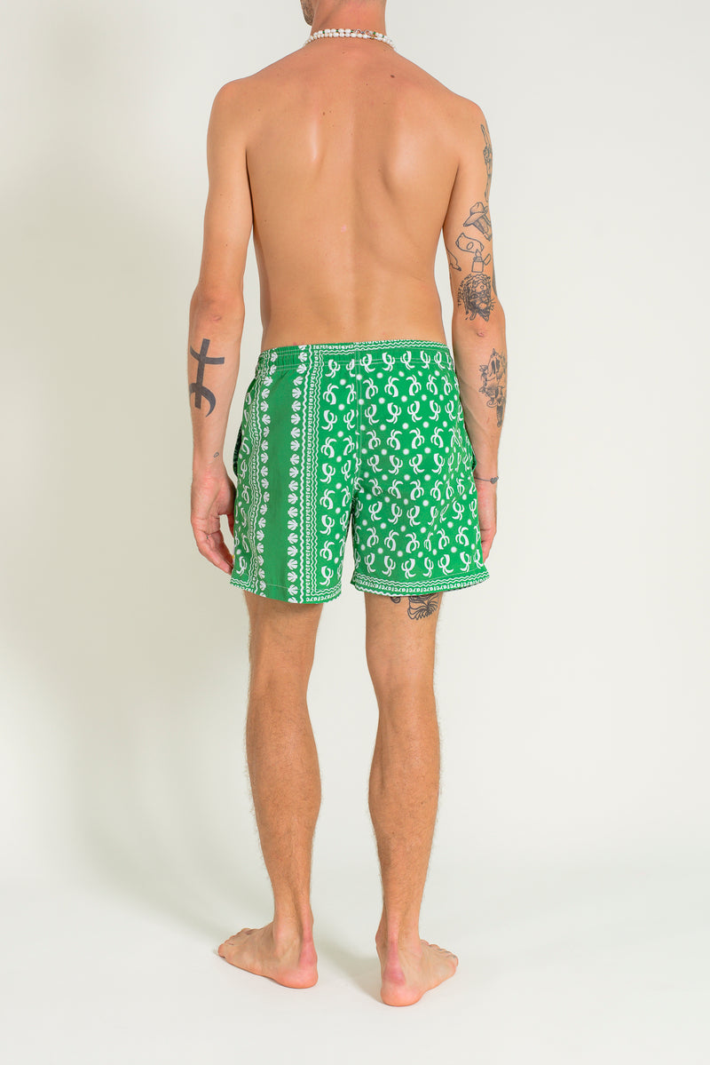 Printed bandana green swimwear shorts