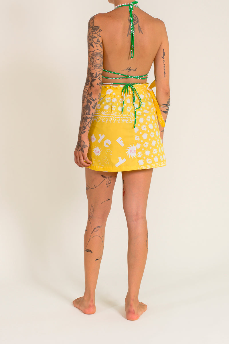 Printed bandana yellow wrapping skirt