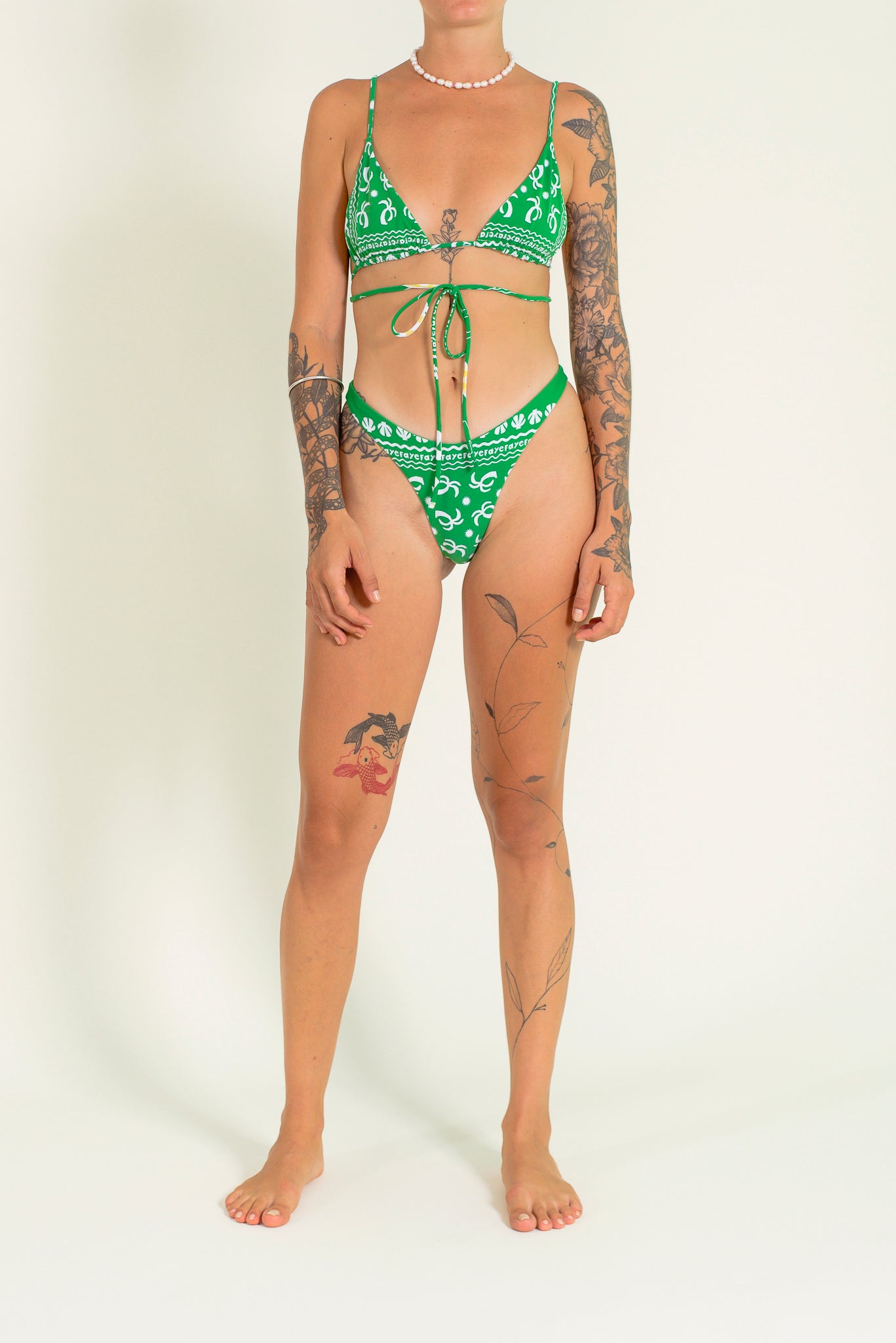Printed bandana green triangle bikini top